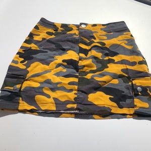 Yellow and Gray Camo Mini Skirt with pockets